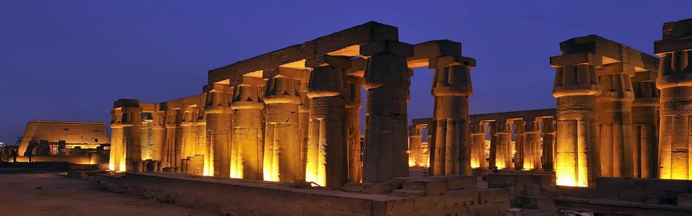 Luxor temple colonnade at dusk, Egypt