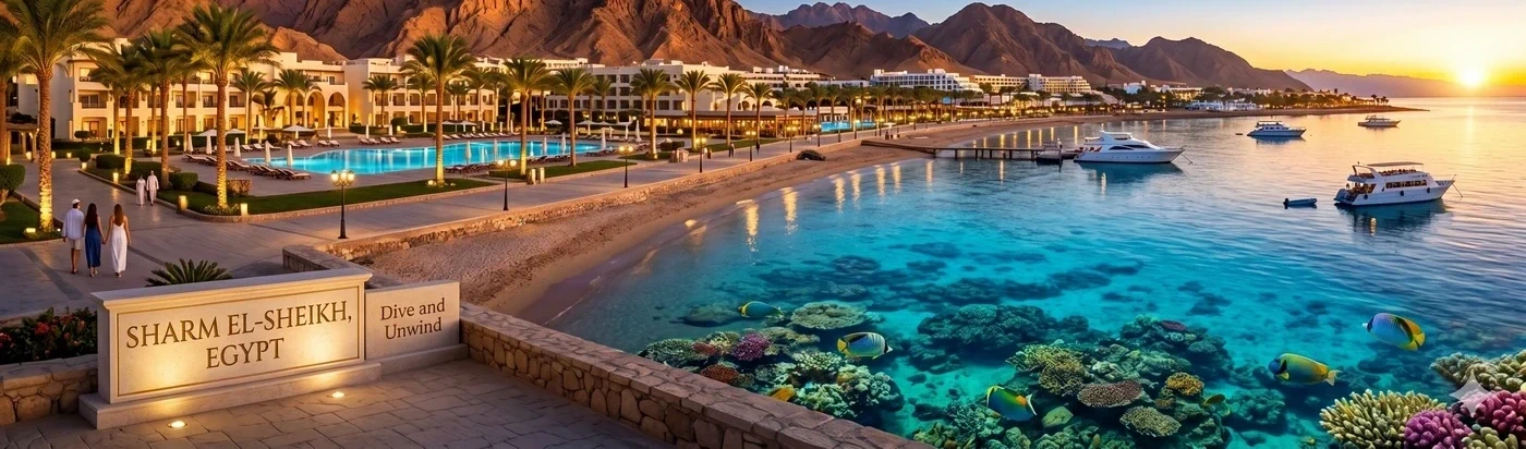 Sharm El Sheikh coastline with crystal-clear Red Sea waters